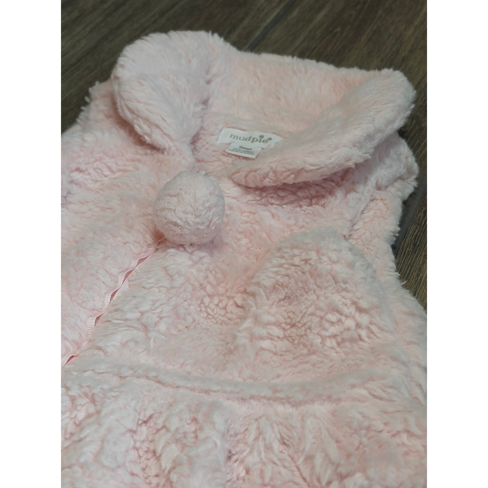 Mud Pie Pink Faux Fur Peplum Vest Pom Pom Zipper Baby Girls Small 12-18M